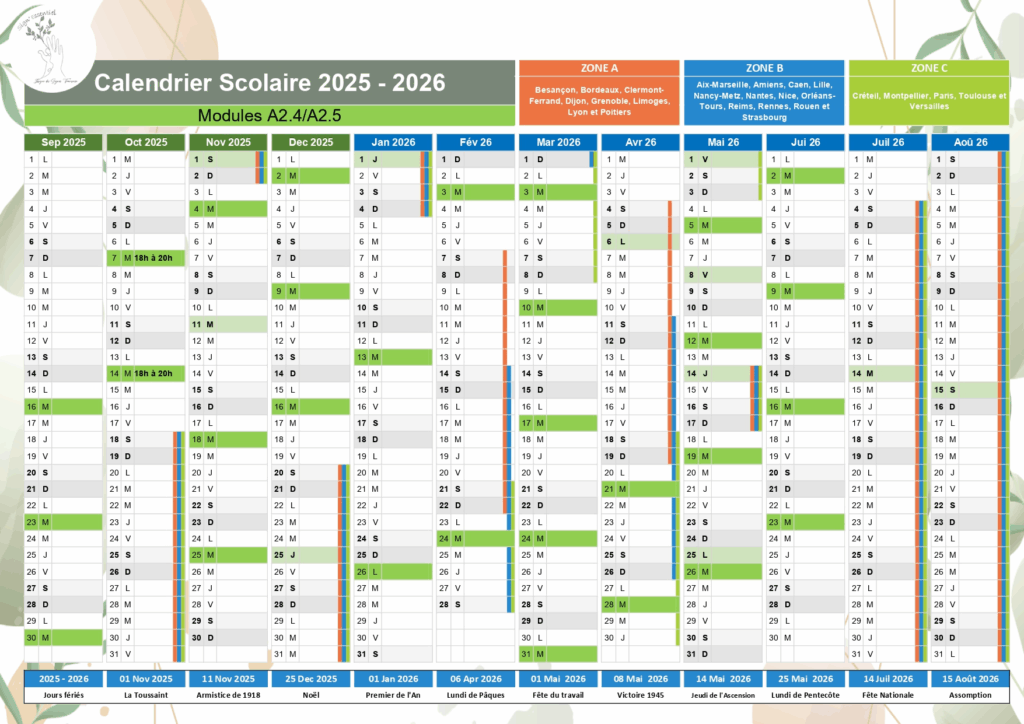 planning cours du soir A2.4/A2.5