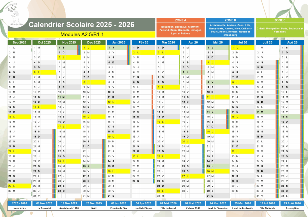 planning cours du soir A2.5/B1.1